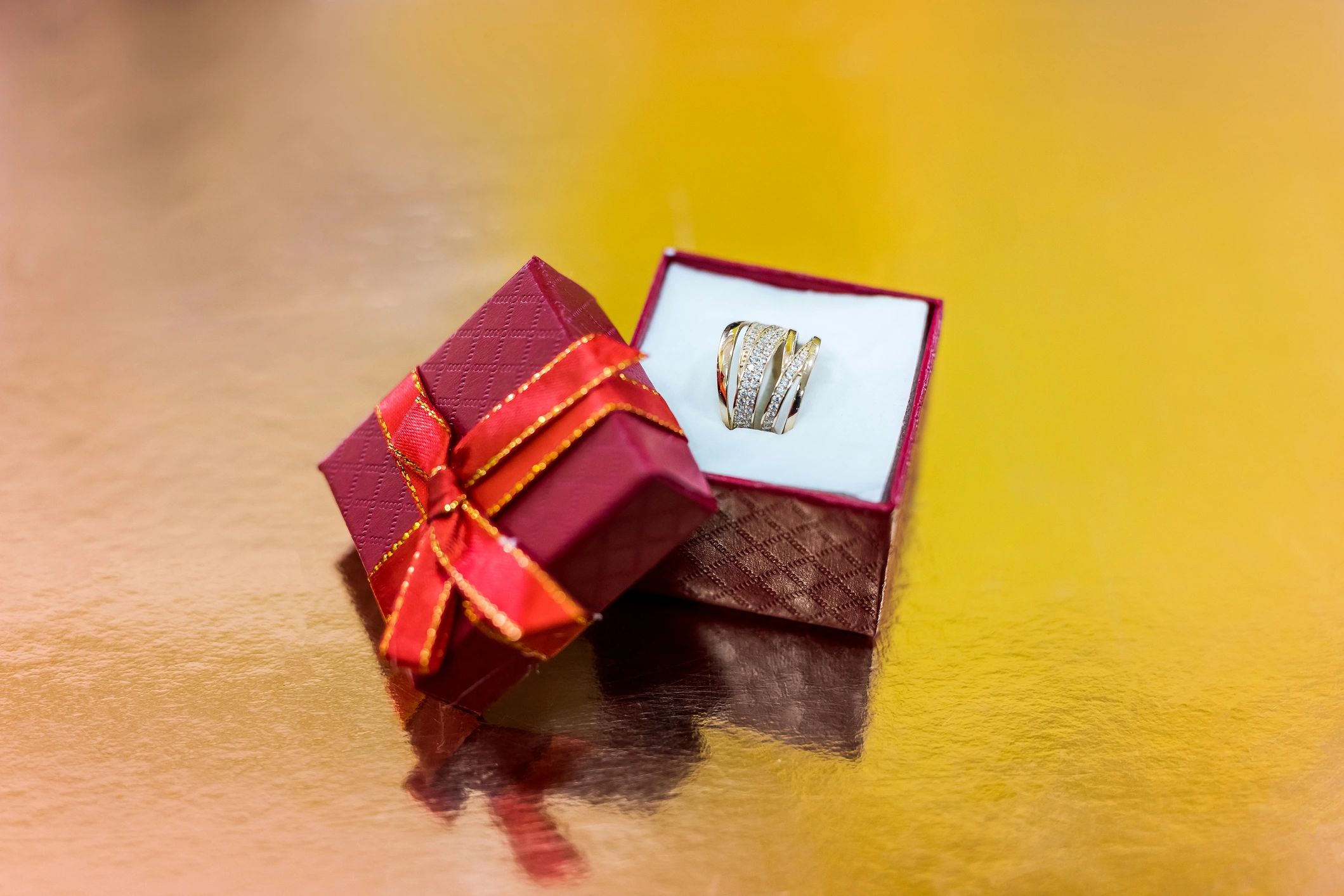Luxury diamond ring in presentation box
