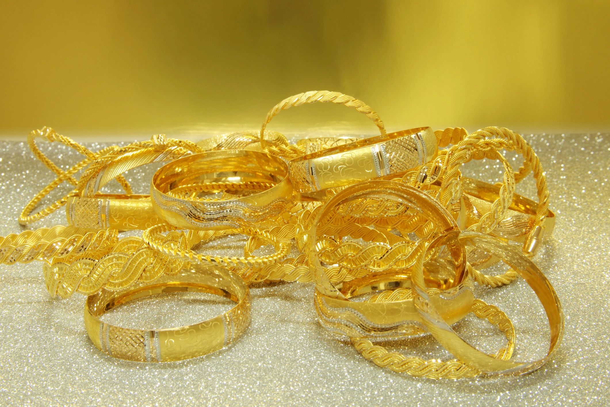 Elegant gold bracelets displayed close up